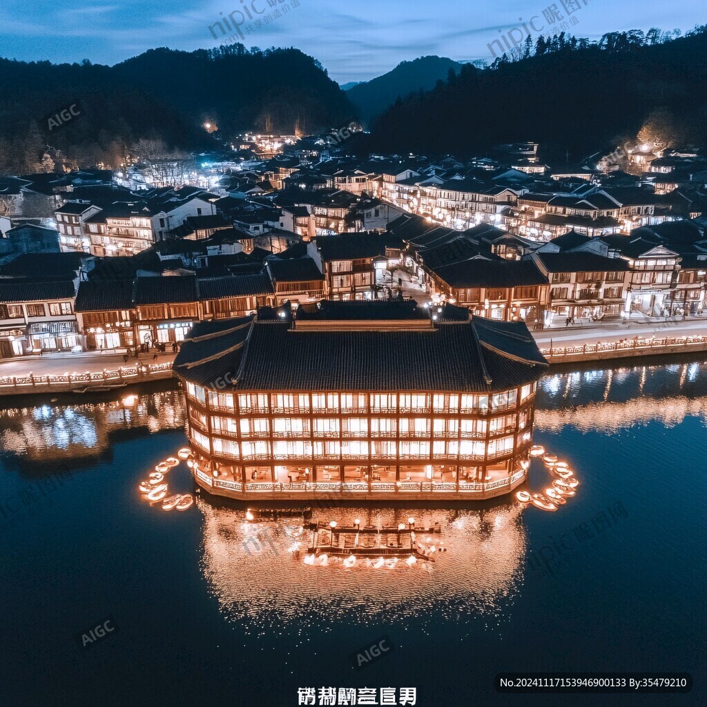 沿溪楼房灯火