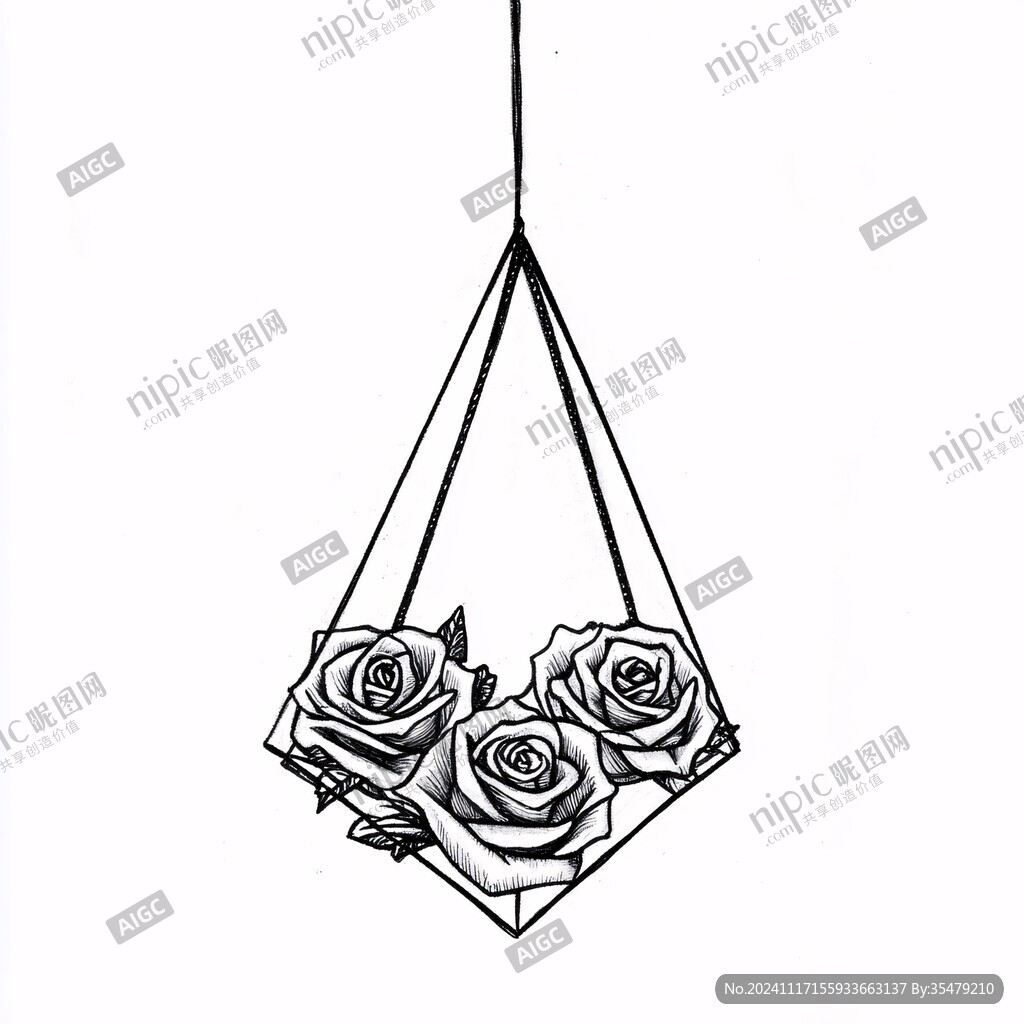 玫瑰花黑白线描画