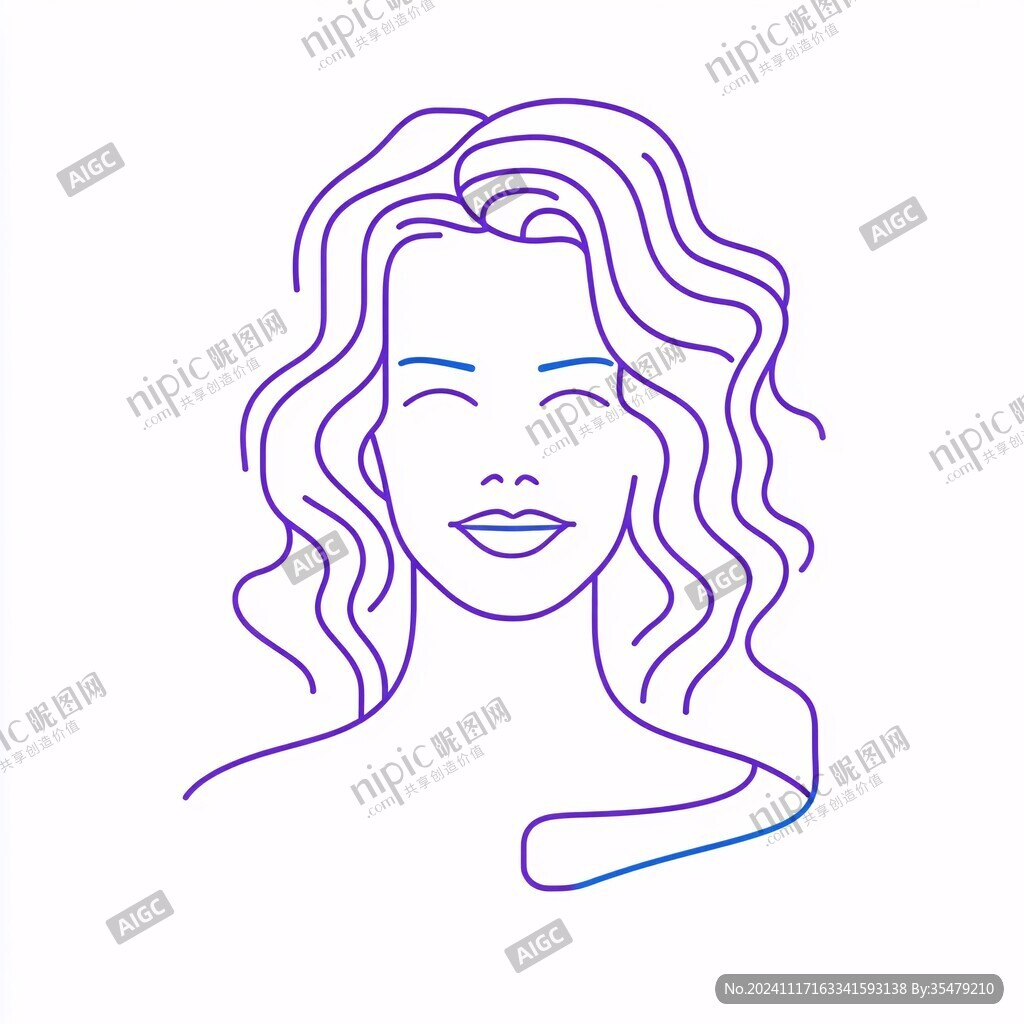 水彩粉紫人像线条