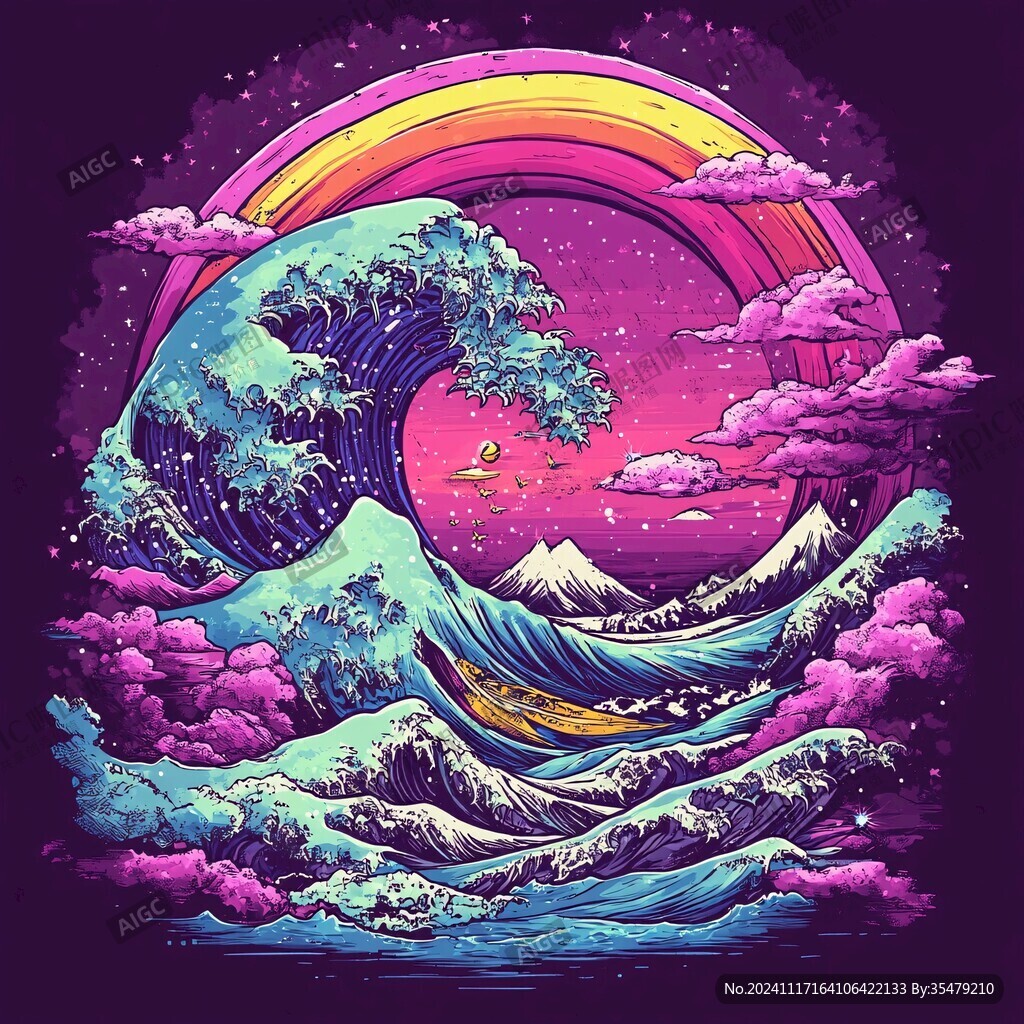 海浪国潮插画