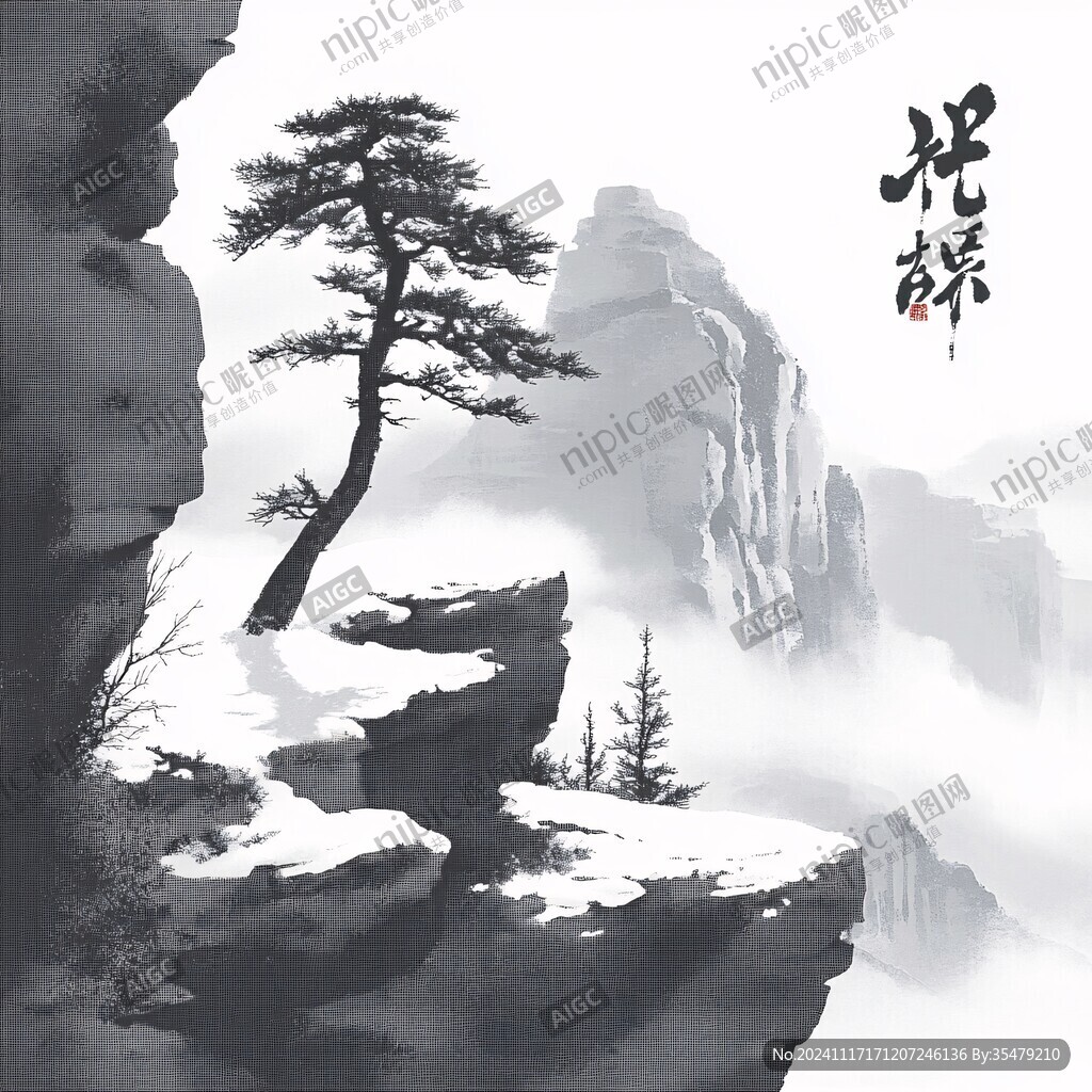 迎客松松树禅意山水