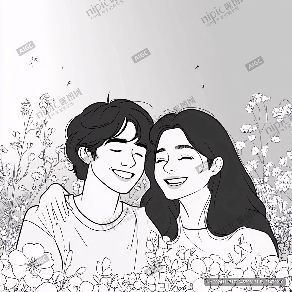 手绘情侣插画