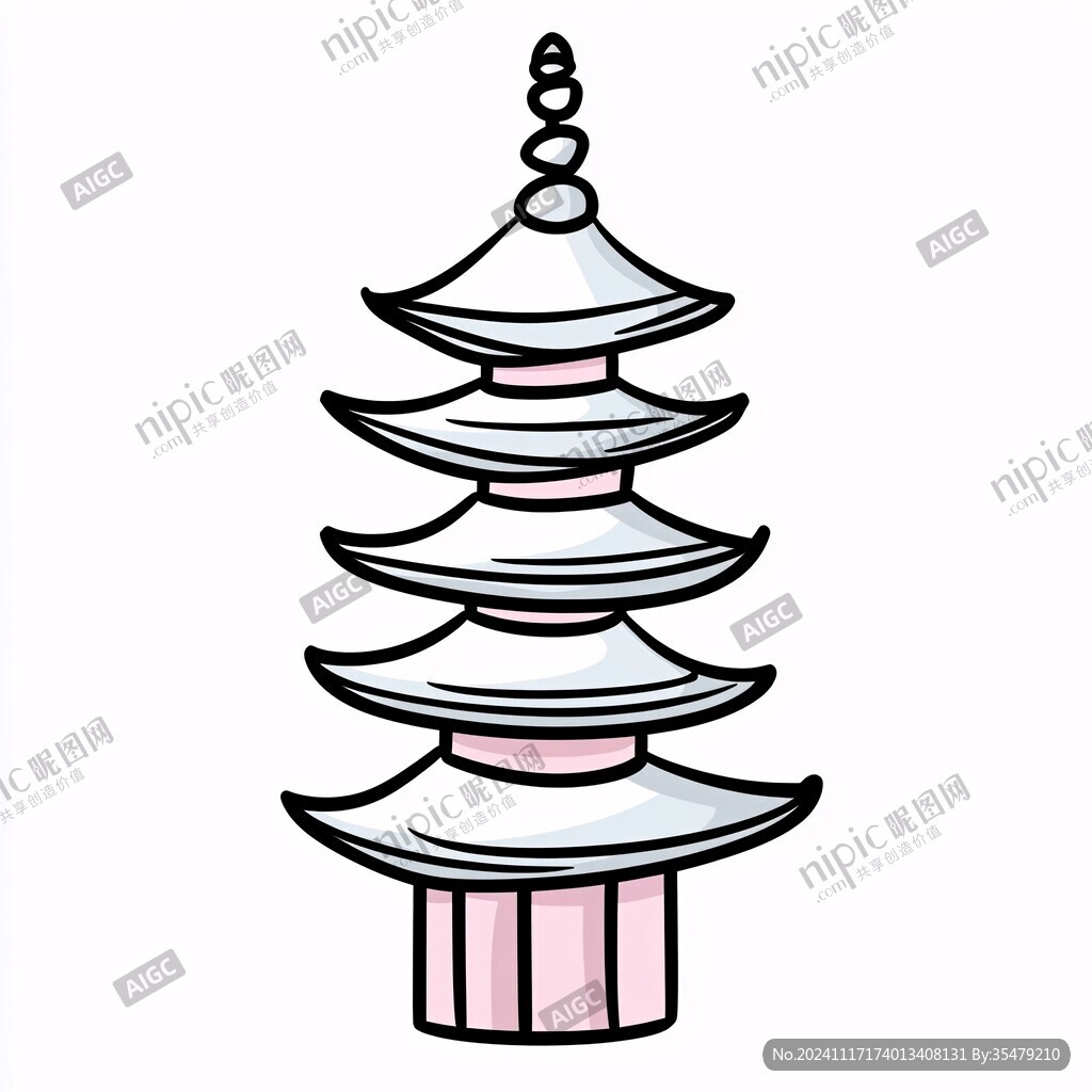 手绘雷峰塔插画文件