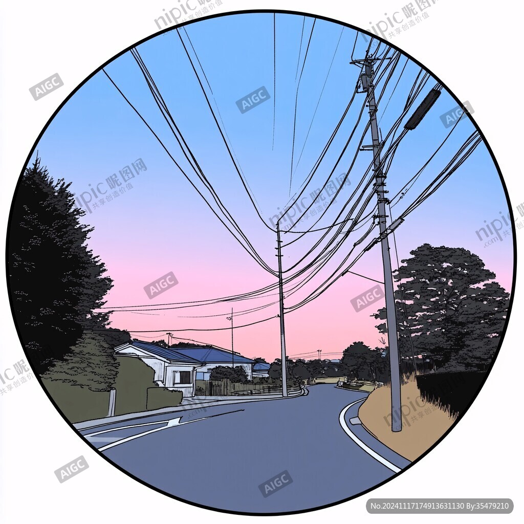 日落街道插画