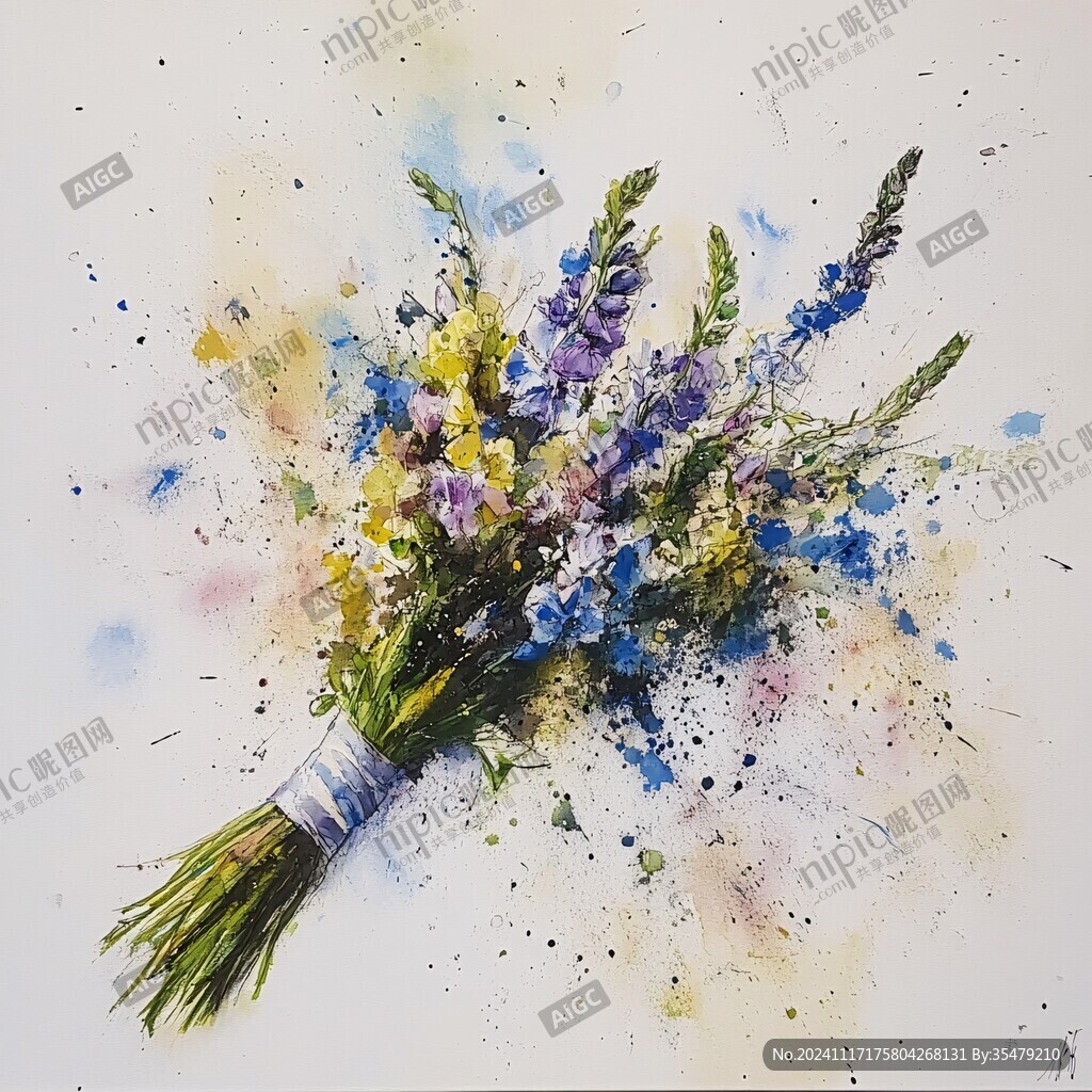 油画风花材手绘