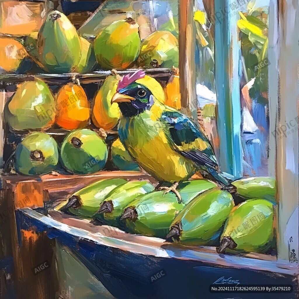 油画大嘴鸟