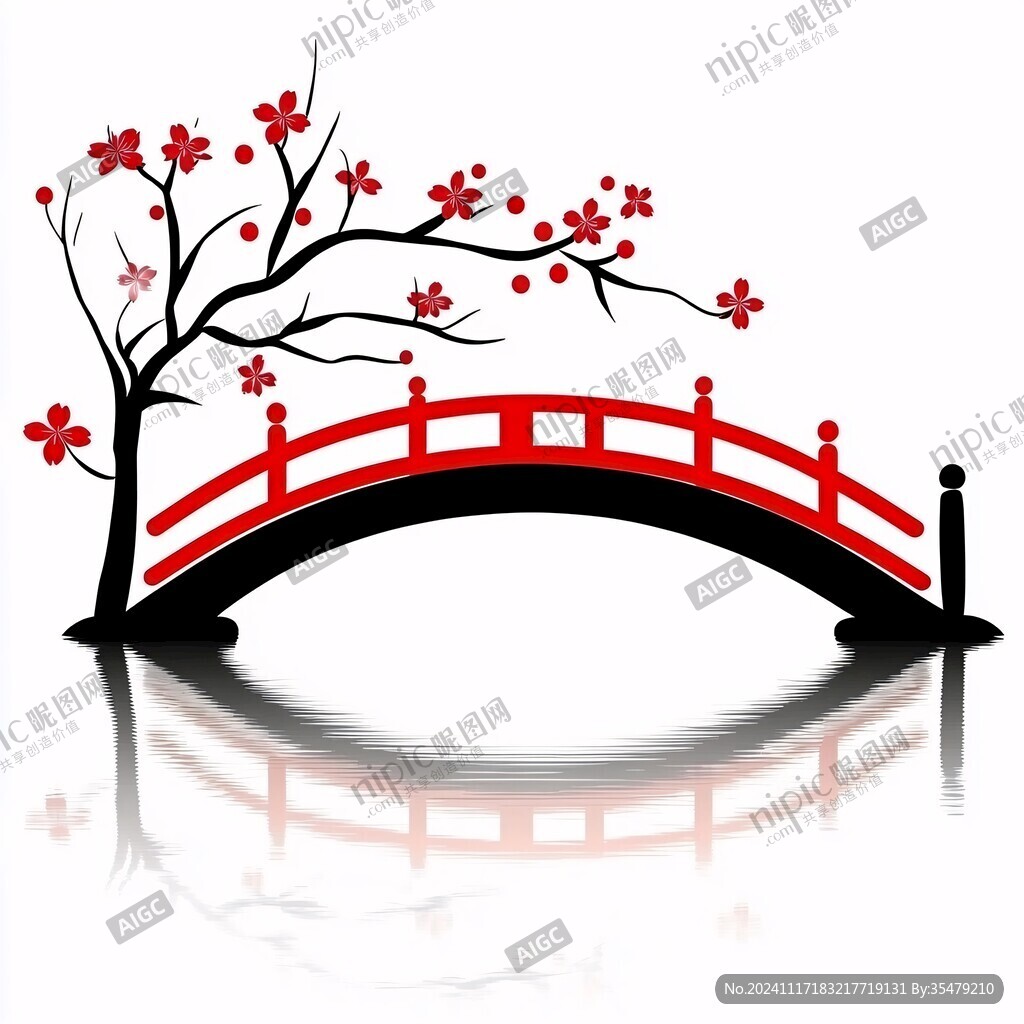 日式红色拱桥
