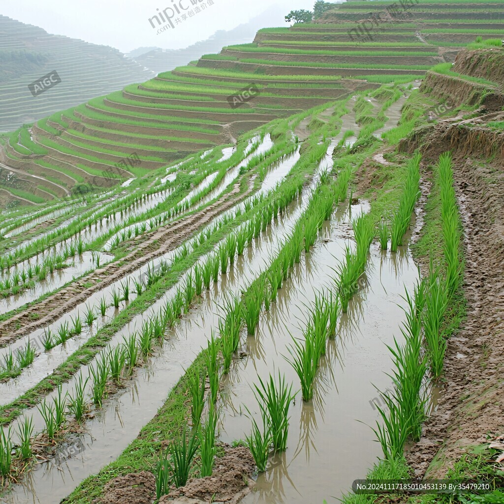 雨中的水田