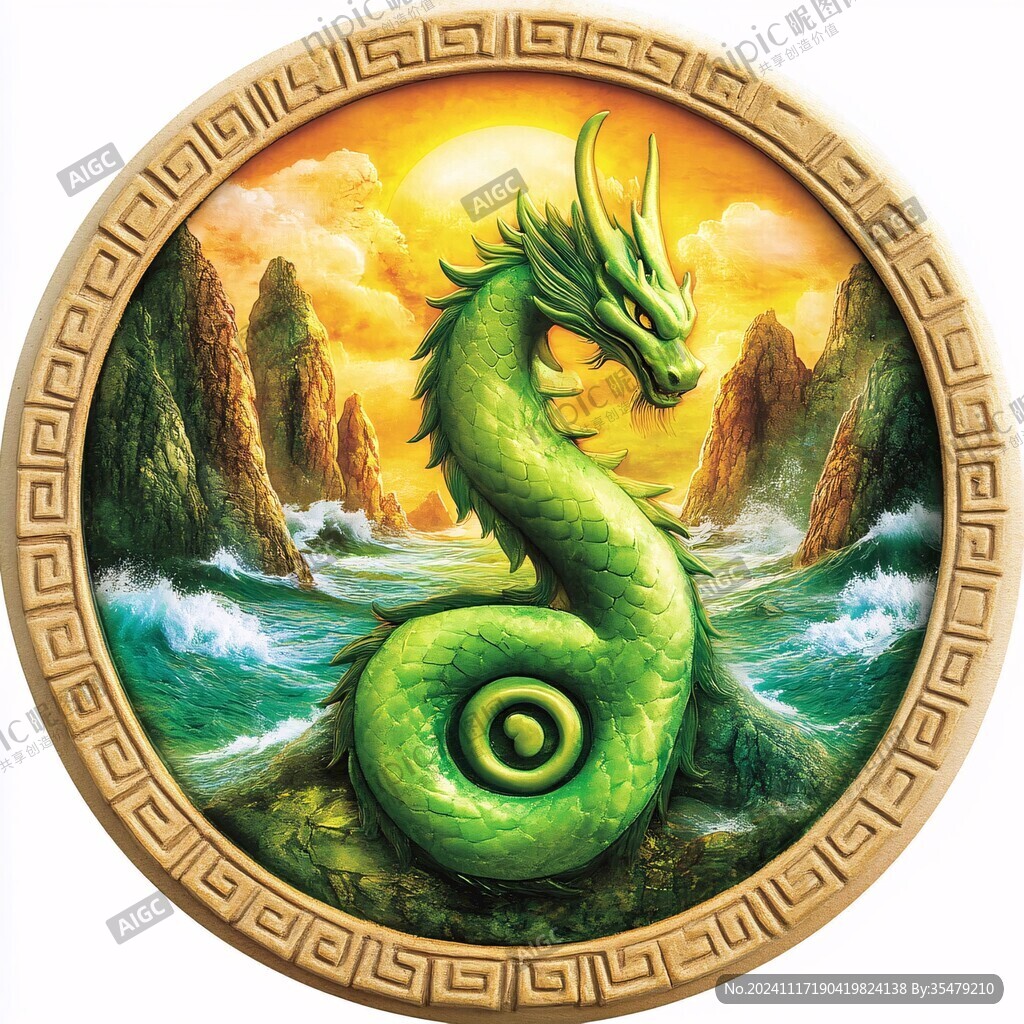 圆形卡通龙白龙青龙