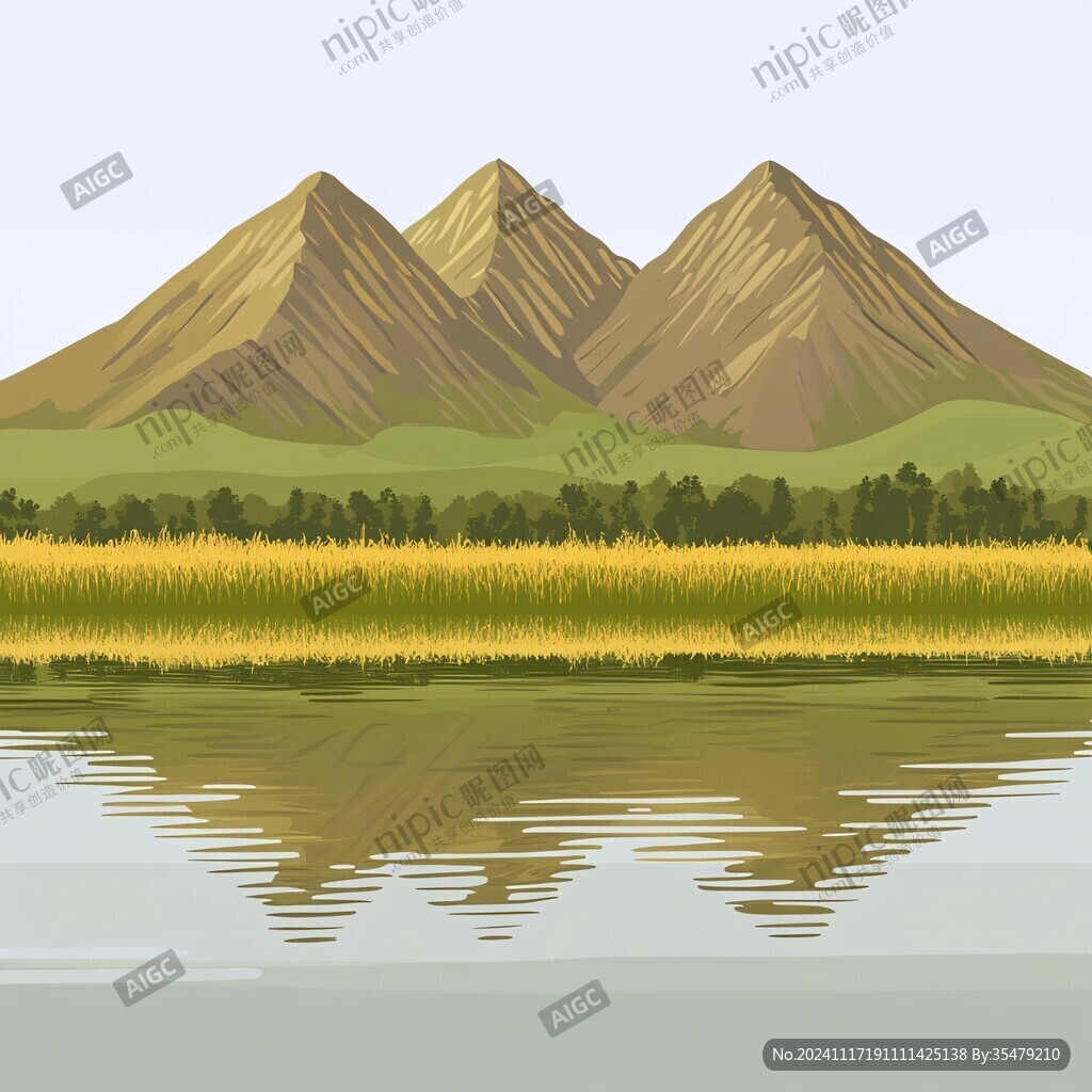 山湖插画
