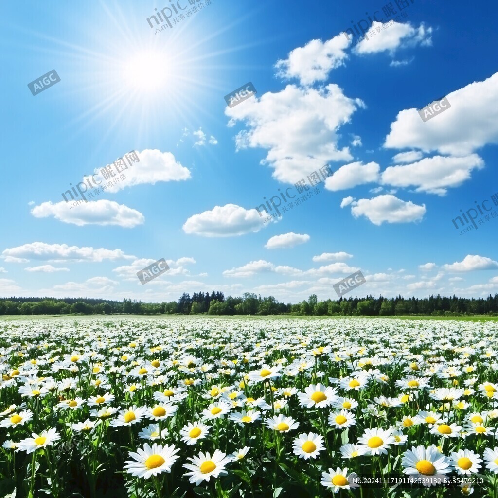 蓝天白云鲜花草地