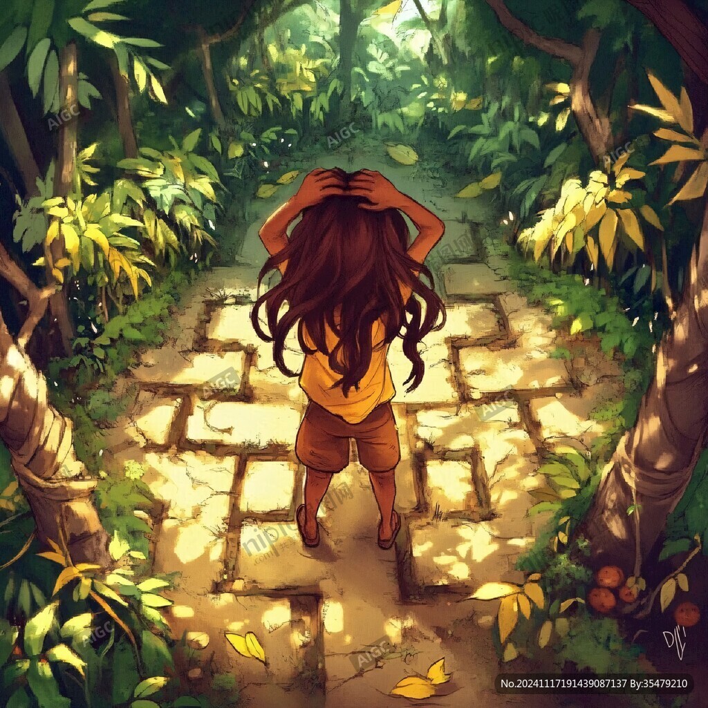 森林里的小女孩插画