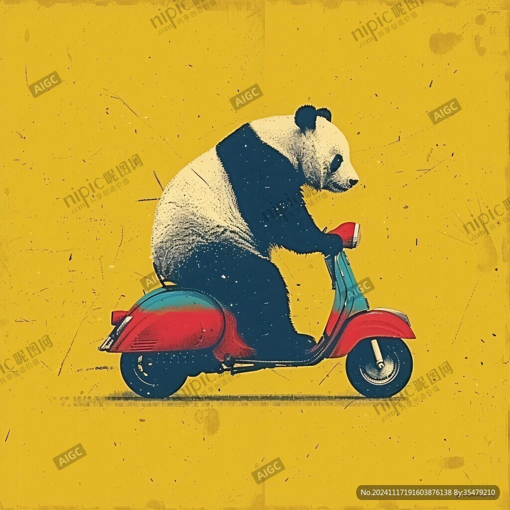卡通熊猫骑自行车