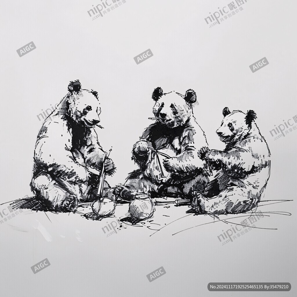 手绘插画熊猫