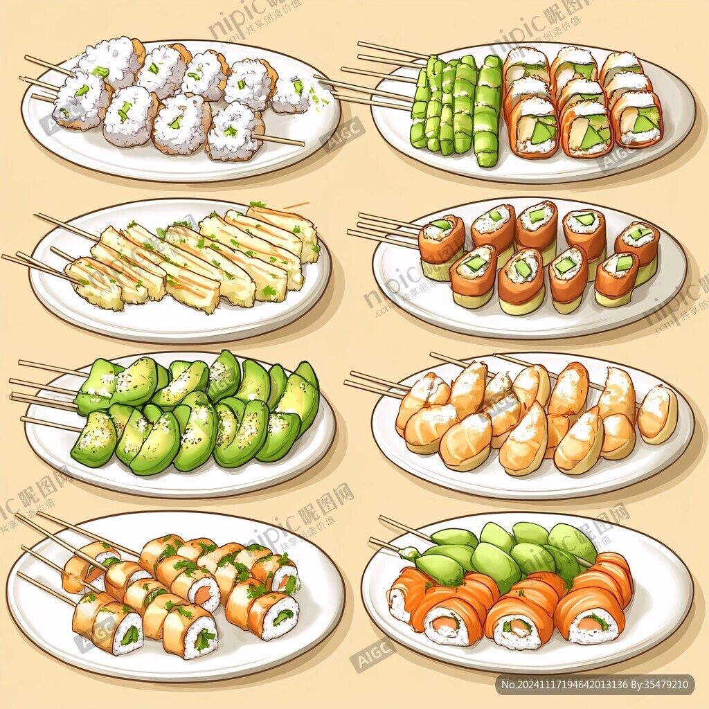 回转寿司插画