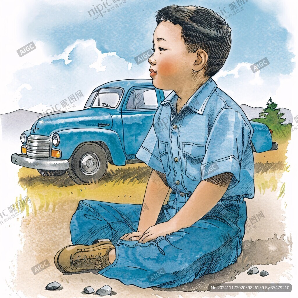坐在地上的男孩
