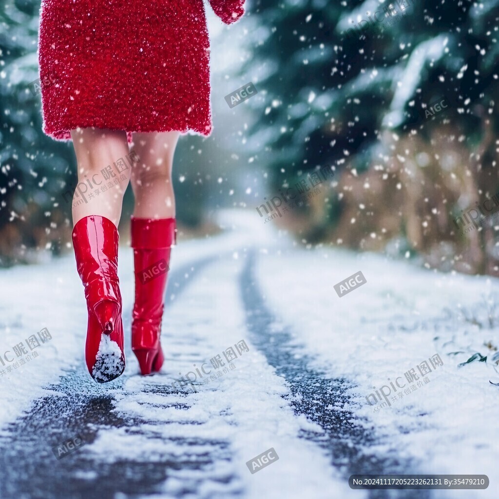 雪中红衣女孩