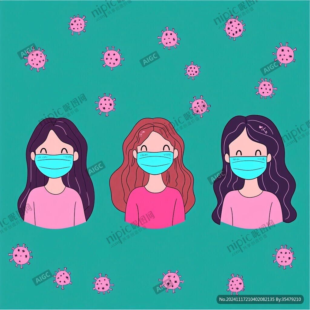 戴口罩插画