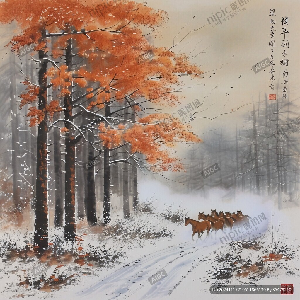 雪地画牧归