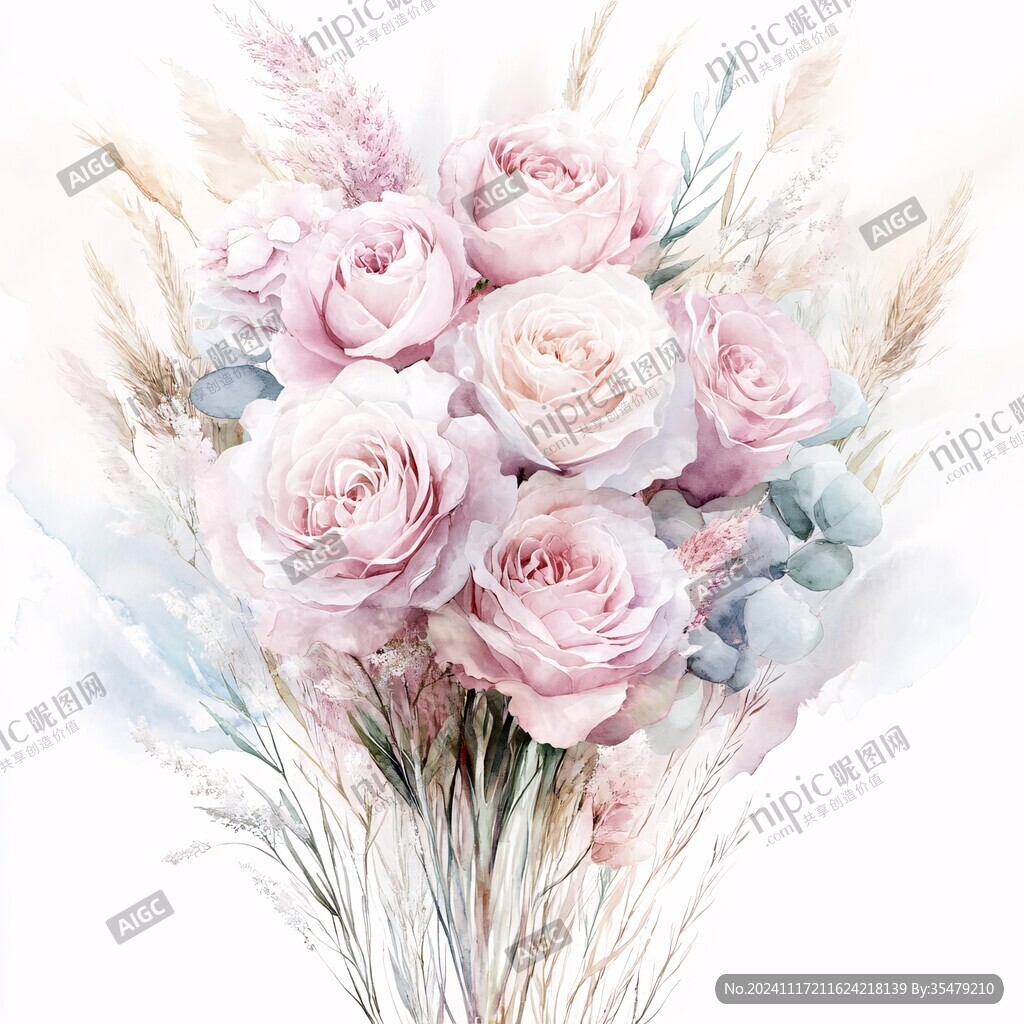 手绘唯美花束水彩画