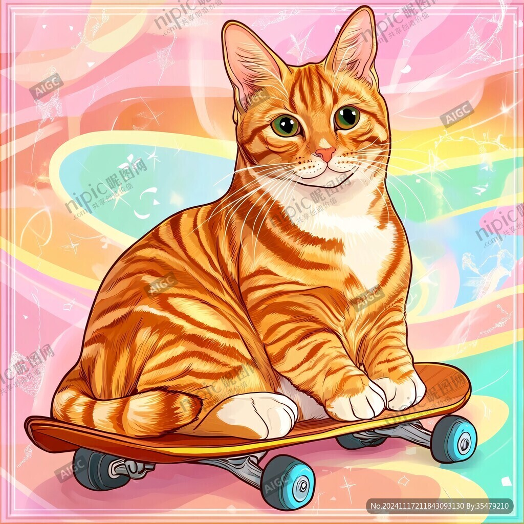小猫卡通滑板运动