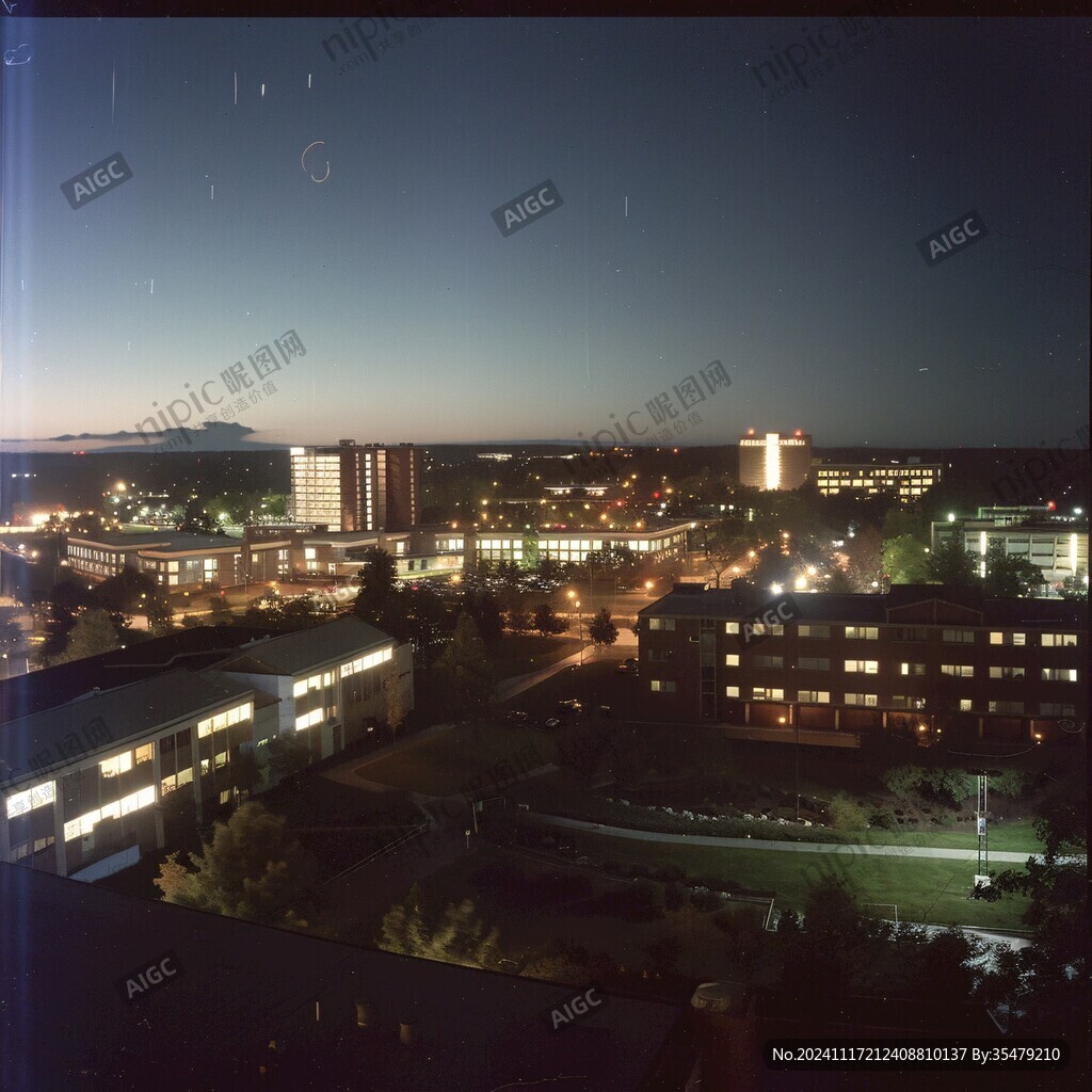 学校夜景鸟瞰图