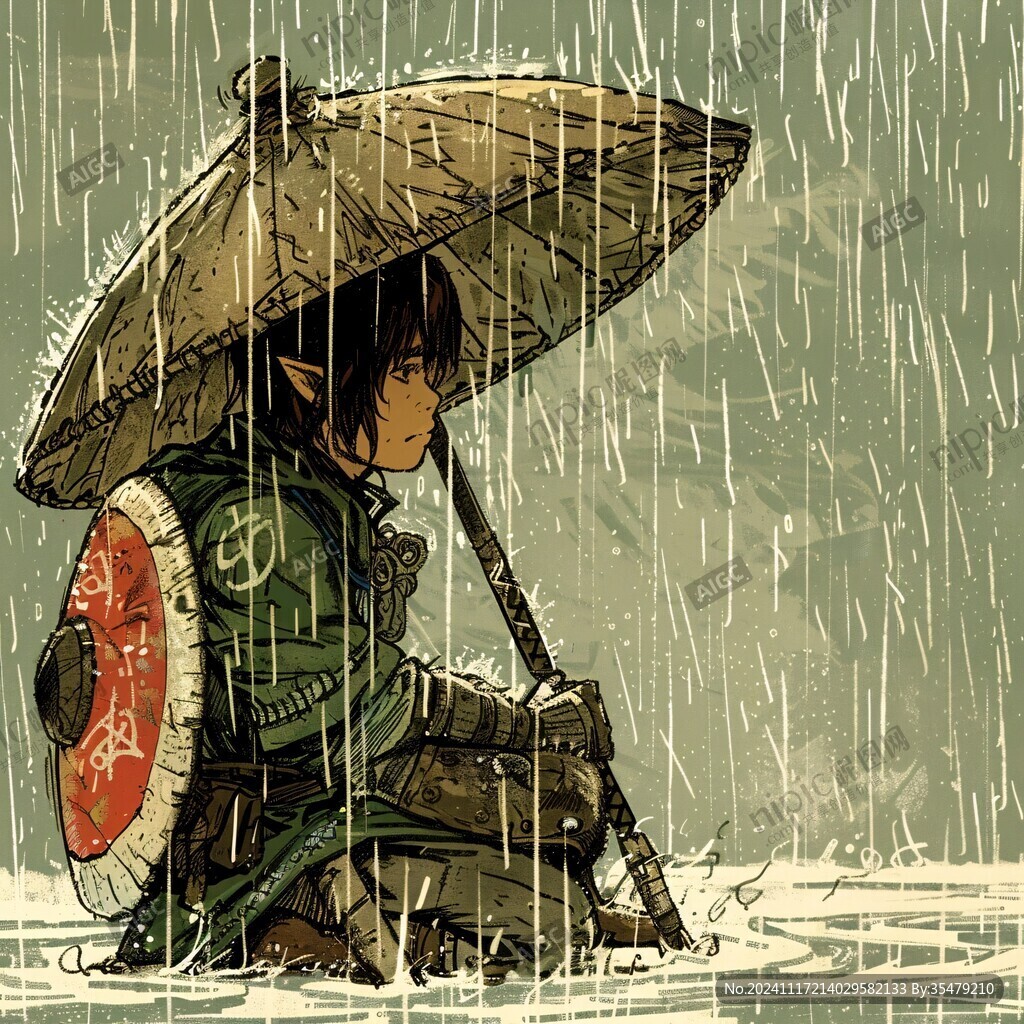 小说插画油纸伞画