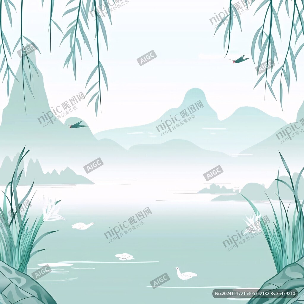山水竹林插画