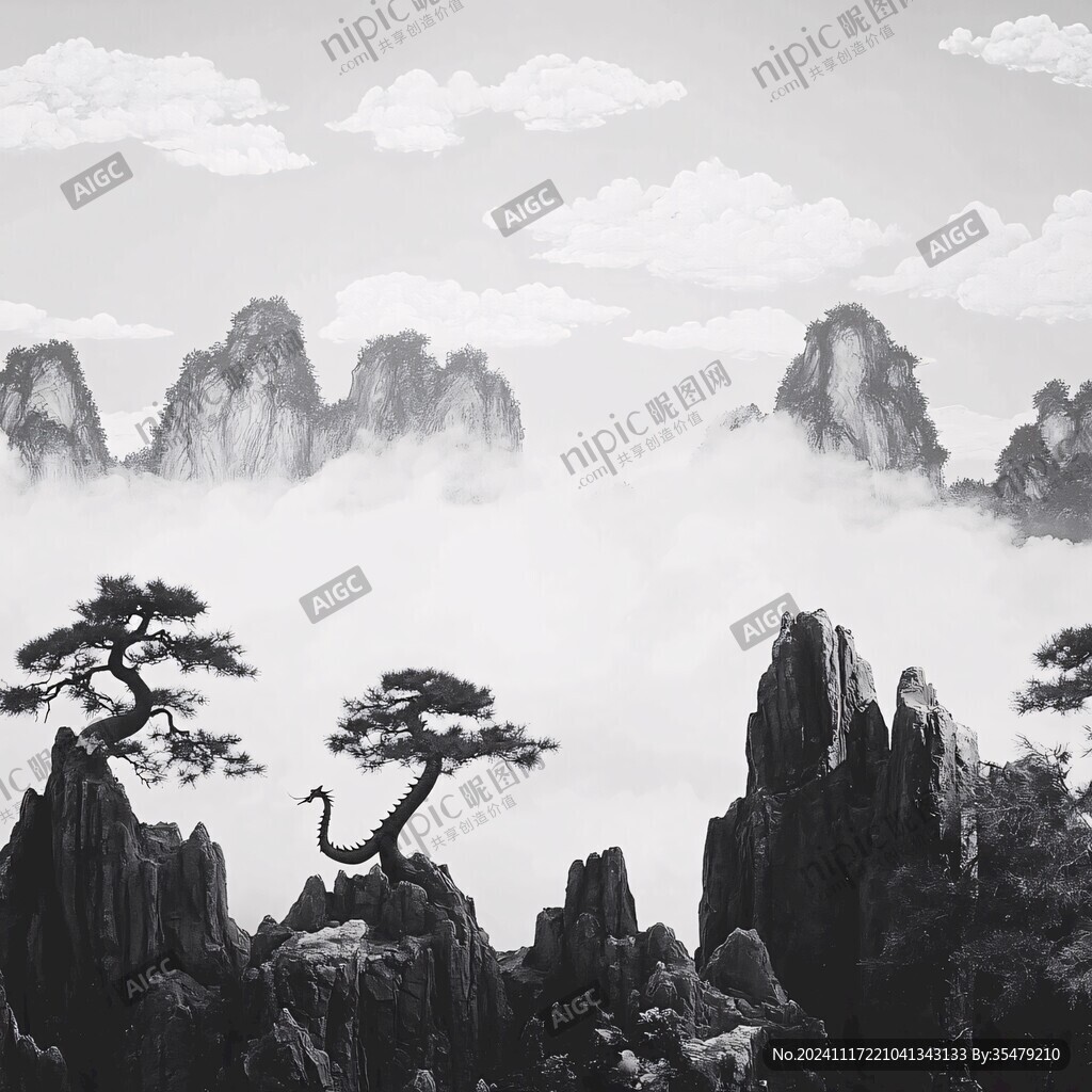 迎客松水墨山川