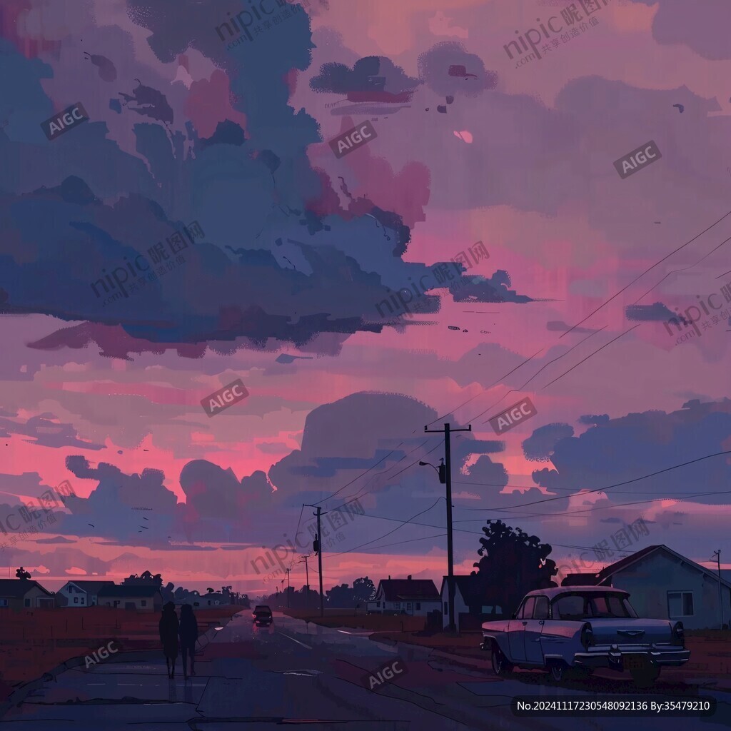 黄昏场景插画