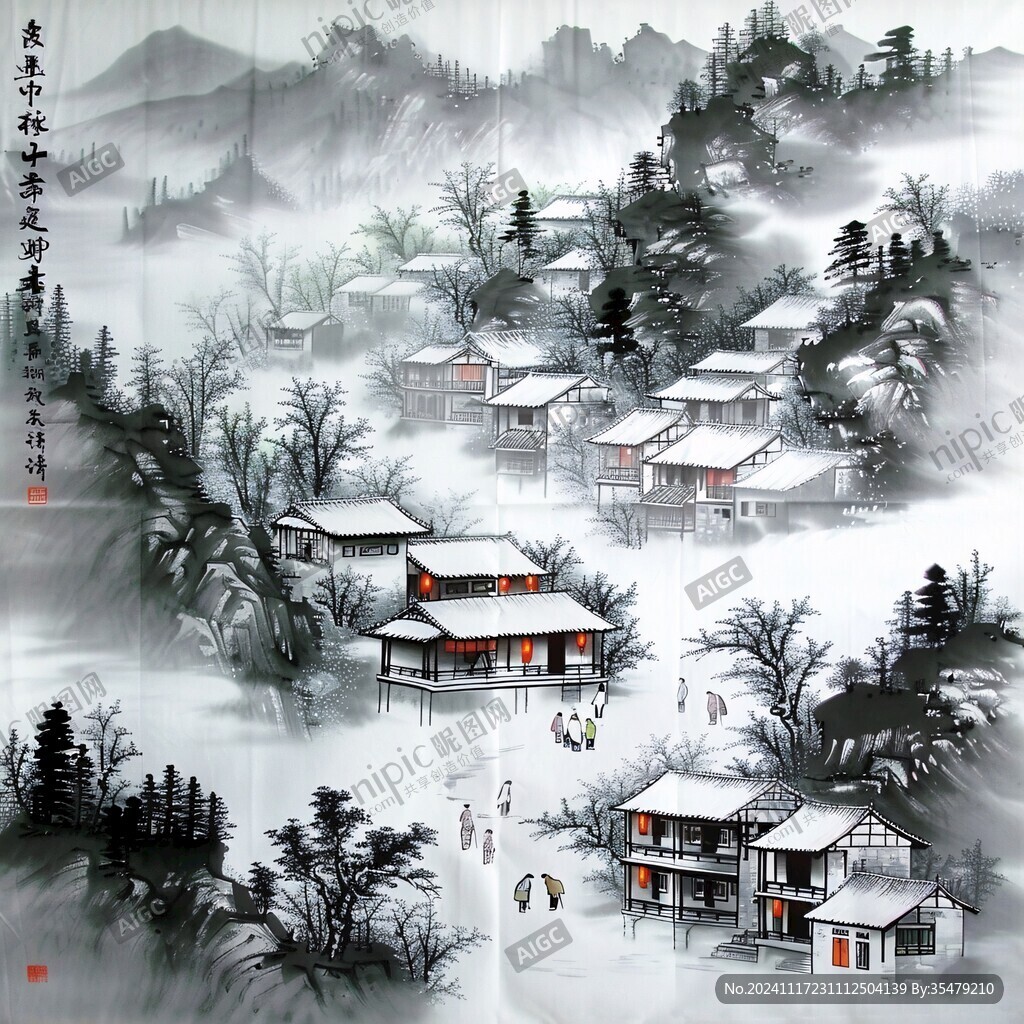 山水画雪景