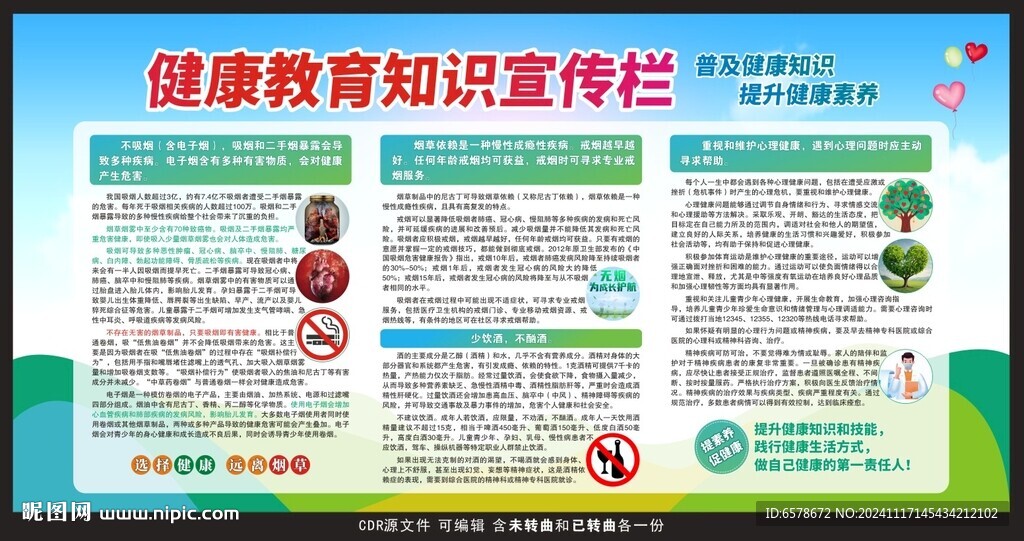 戒烟限酒健康教育宣传栏