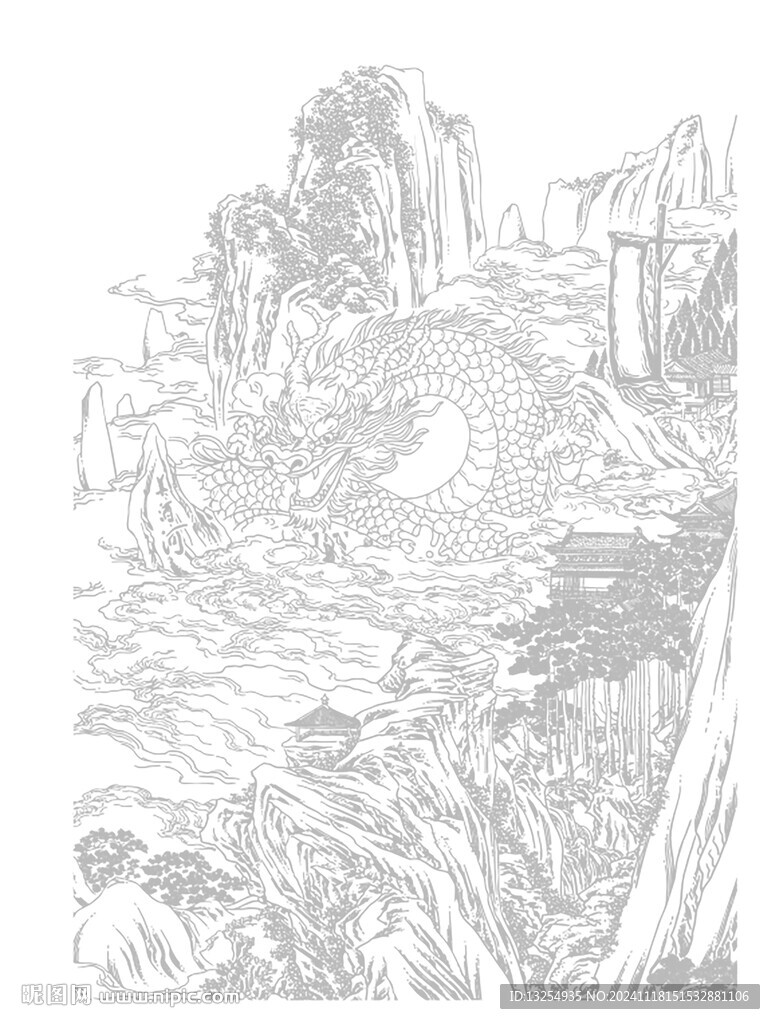 白酒 龙 山 插画