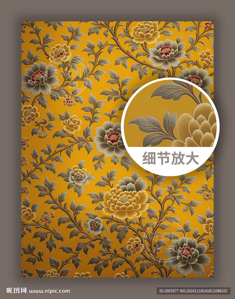 中式传统古典华丽花纹锦缎图案