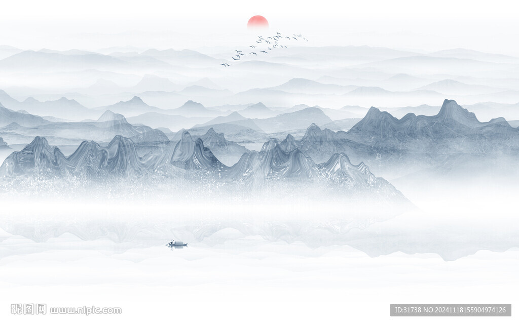 禅意水墨山水画