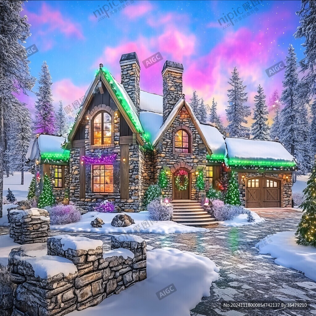 房屋街道圣诞节雪景