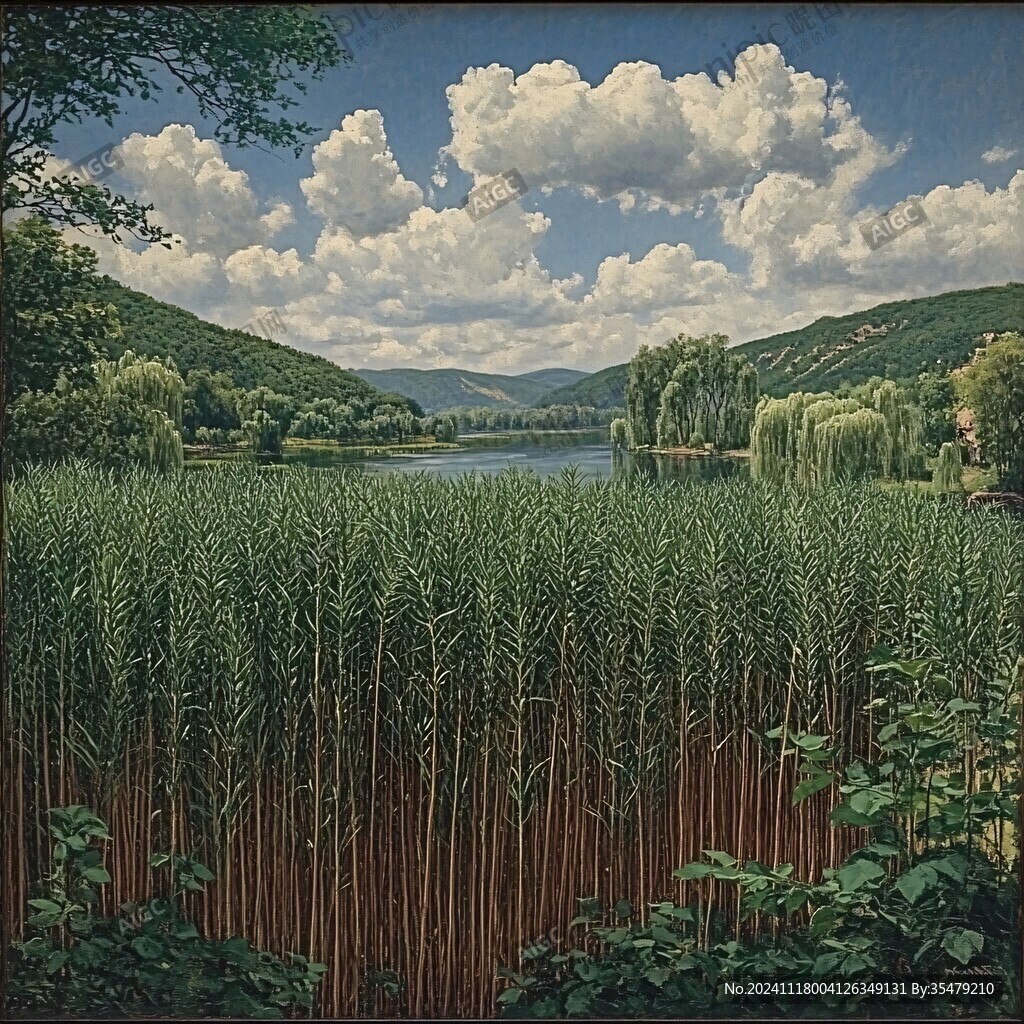 油画麦田风光