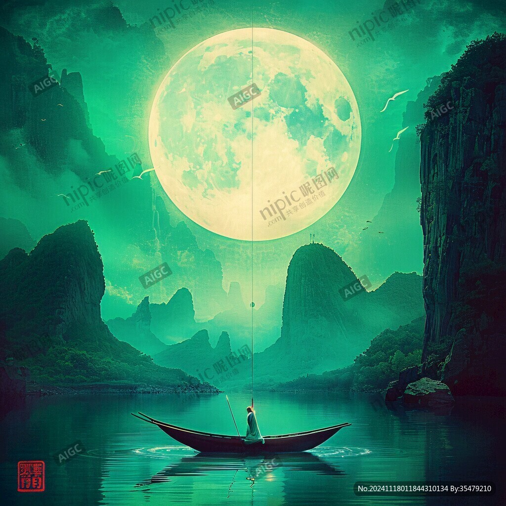 一叶孤舟意境画