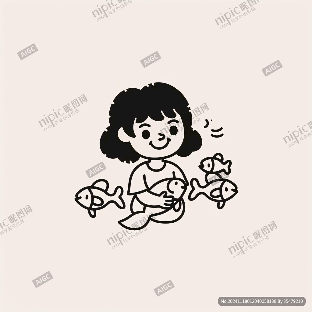 鱼娃娃插画图案印花