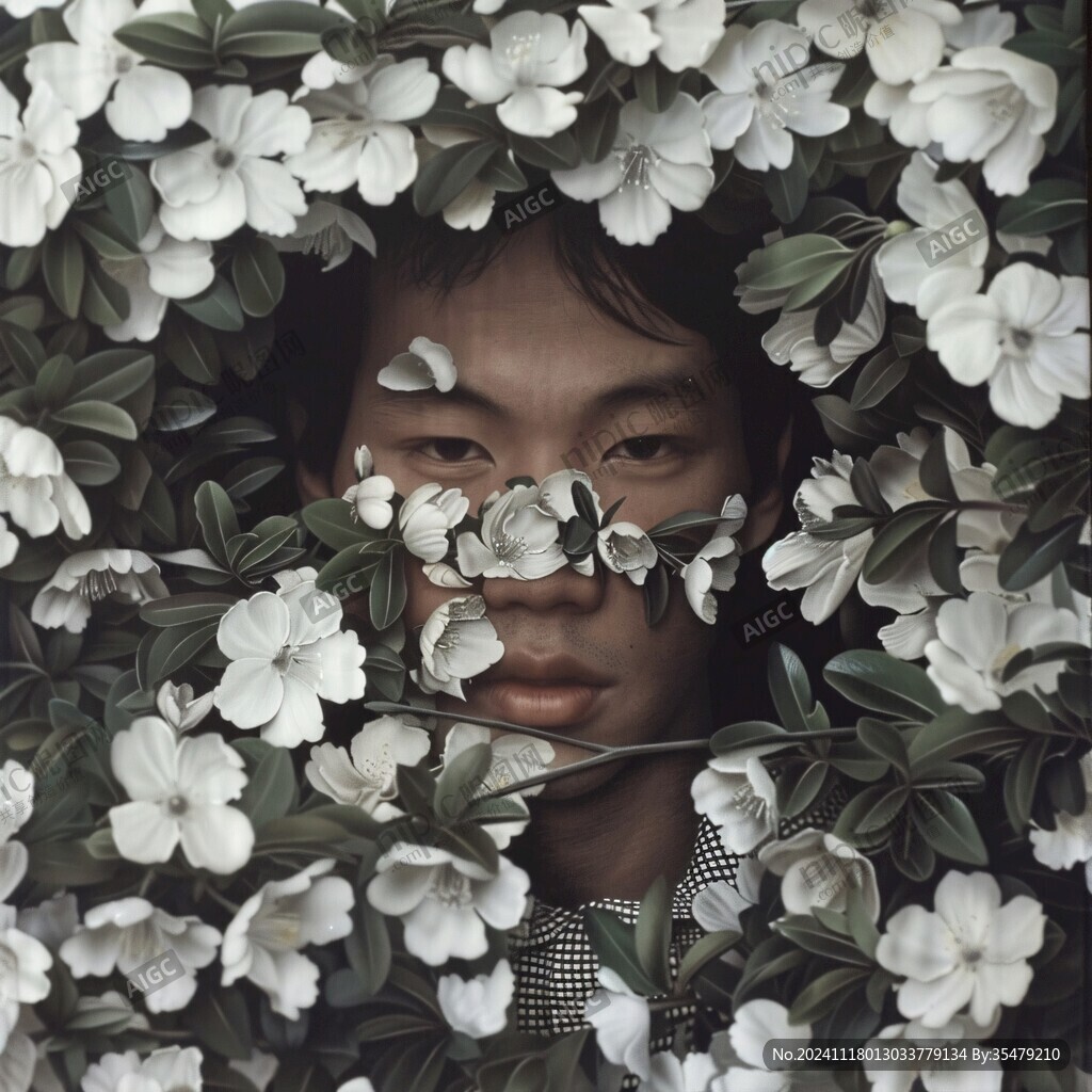 鲜花遮挡脸部