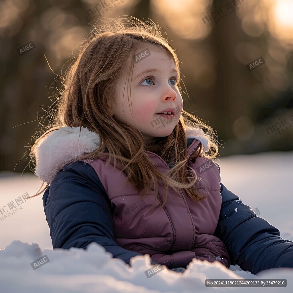 孤单的小女孩在雪地