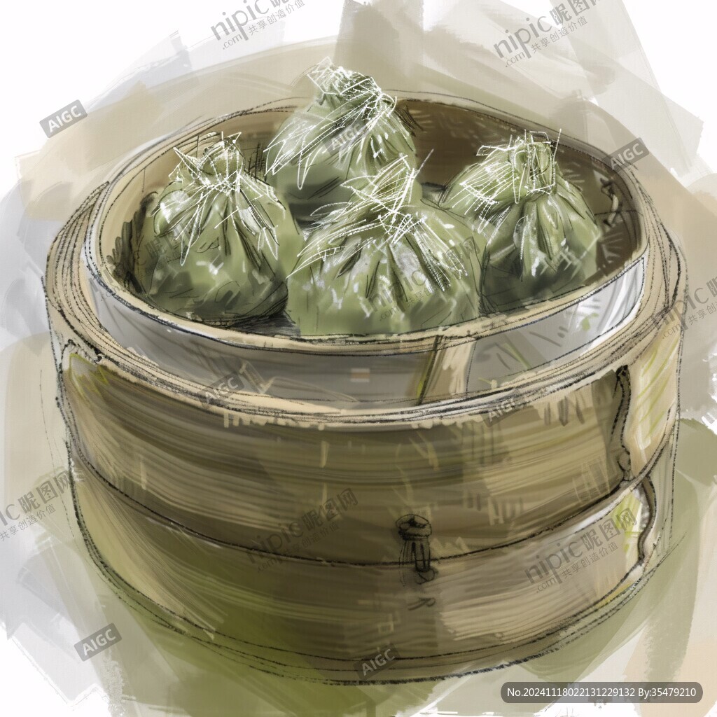 蒸包手绘美食