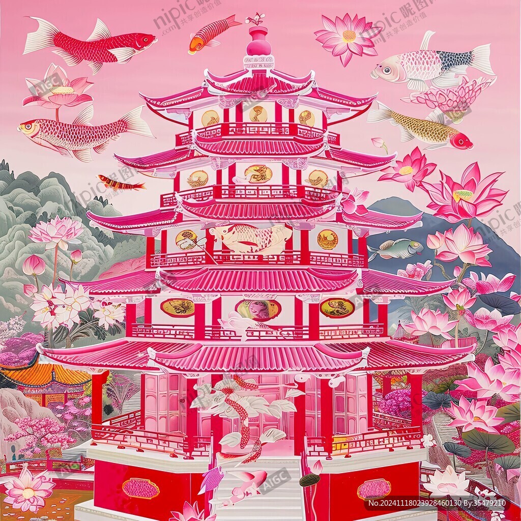 楼阁仙景插画