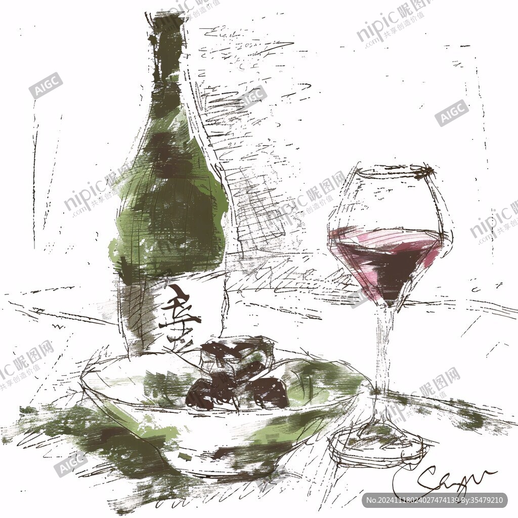 手绘葡萄酒插画
