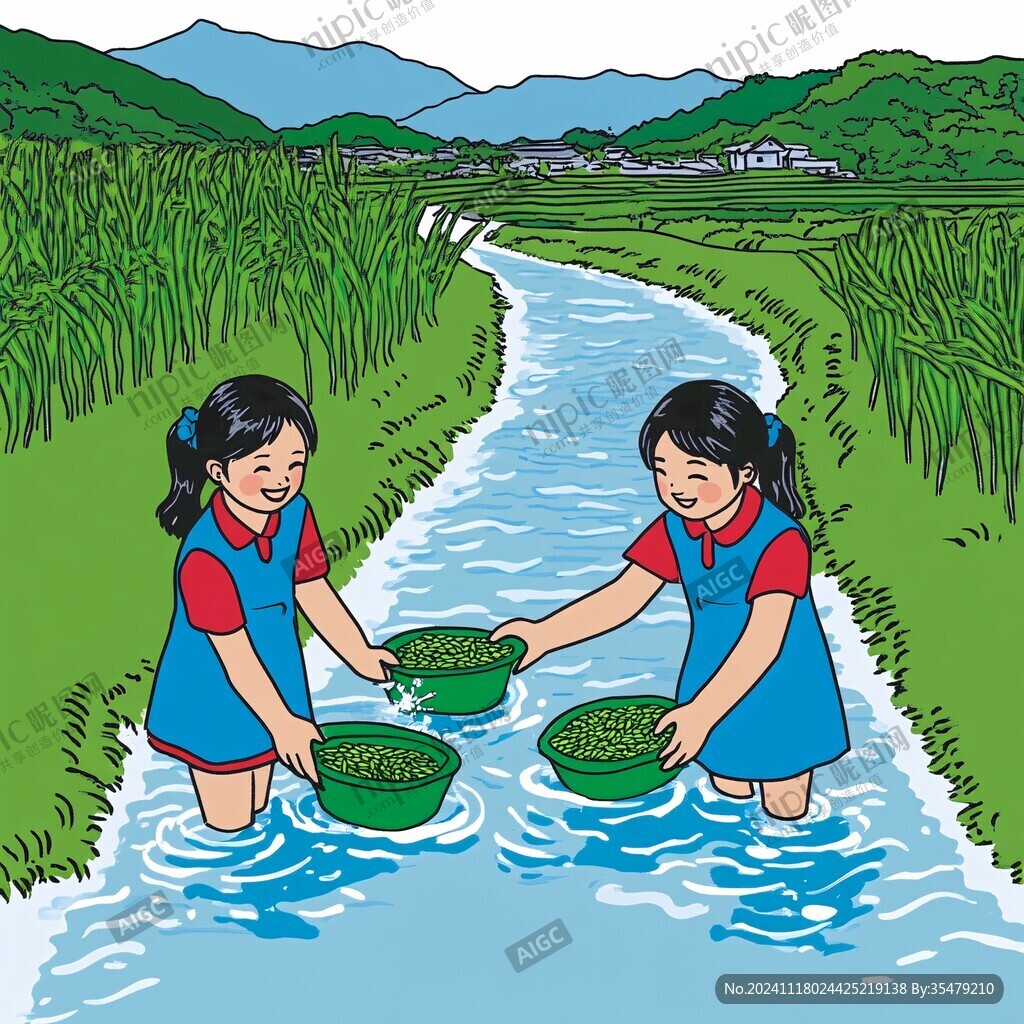 稻田养鱼插画