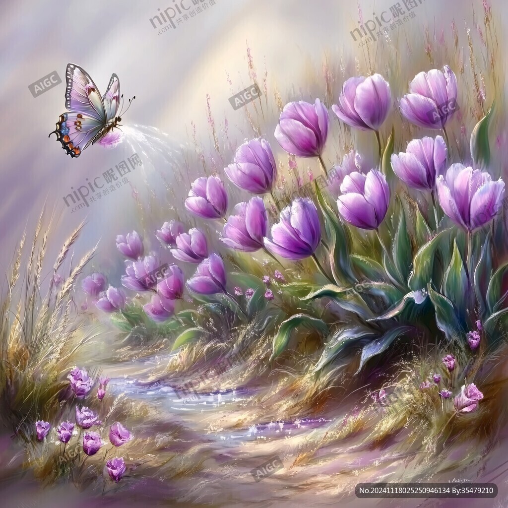 蝴蝶花朵油画