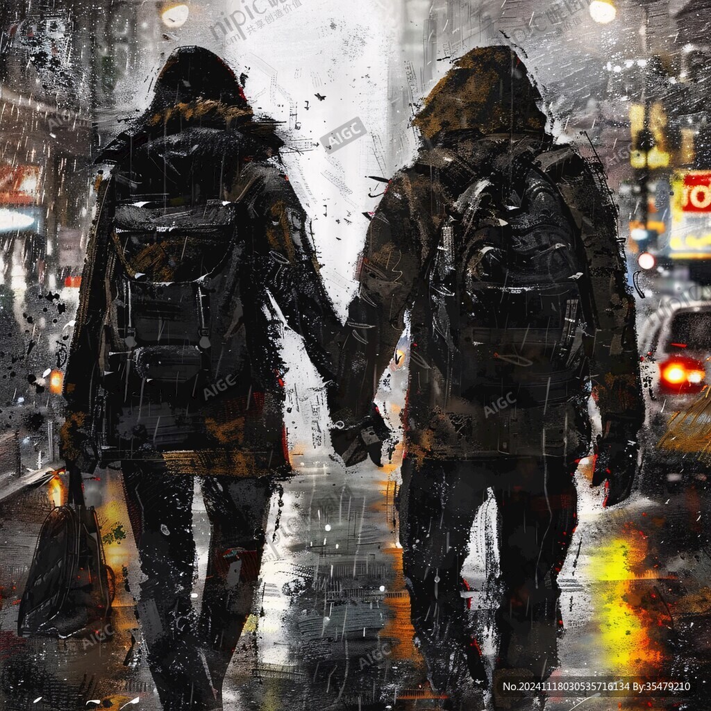 情侣雨中漫步