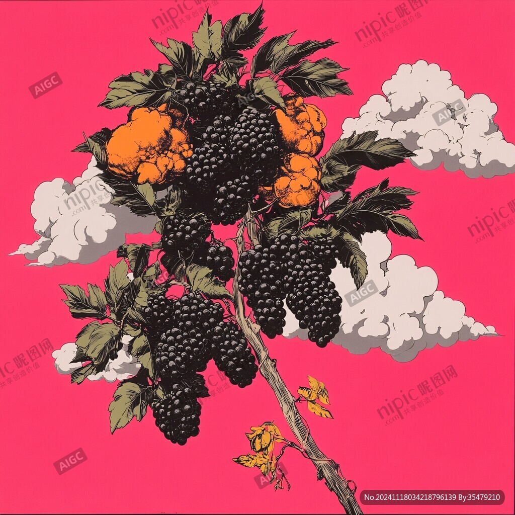 手绘黑桑葚