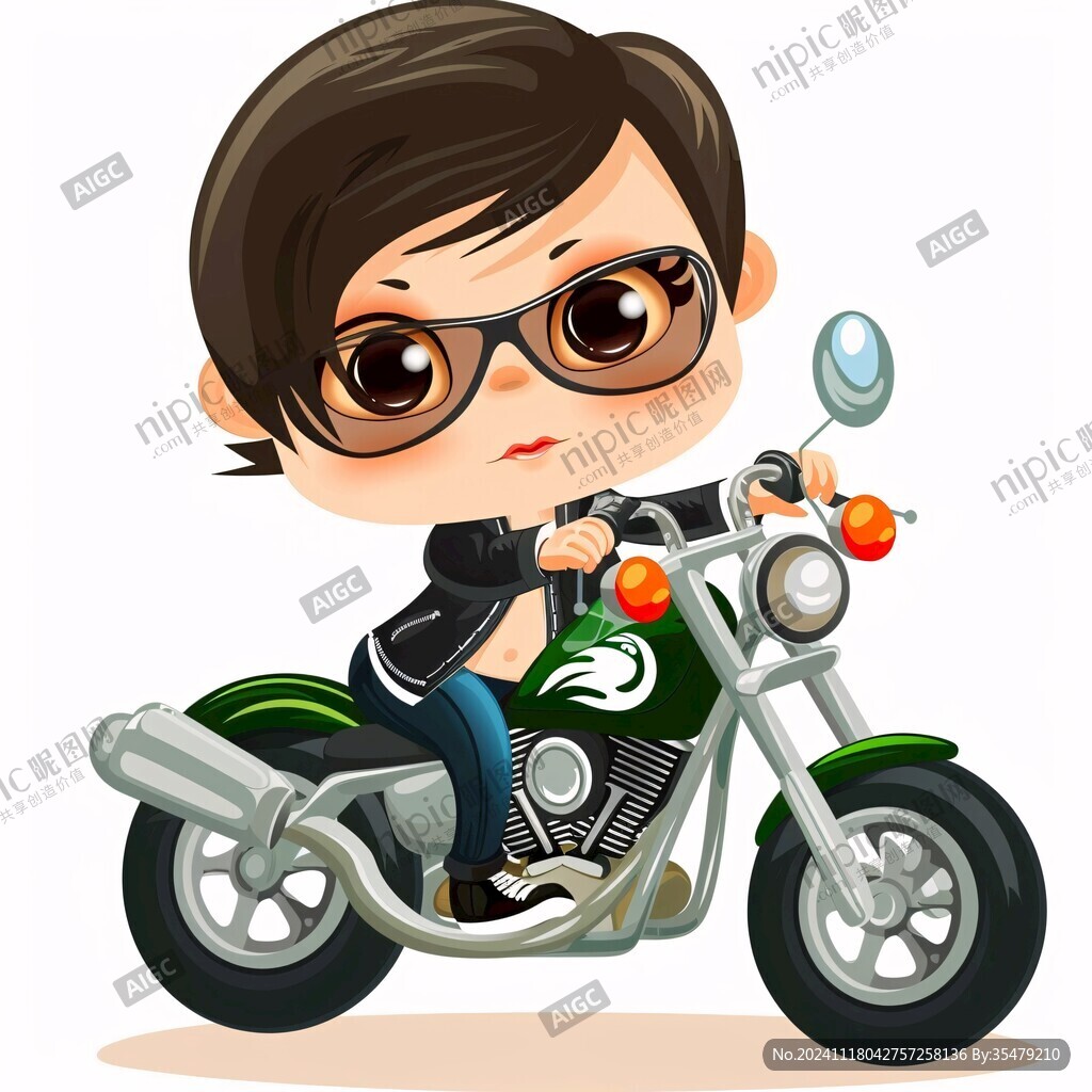 卡通赛车手骑摩托车