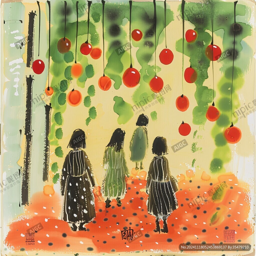 春夏秋冬女孩插画
